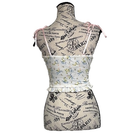 Sexy Floral Ribbon Strap Crop Top Lace Hippie Flower Ruffles Coquette  Cami S - Picture 5 of 12